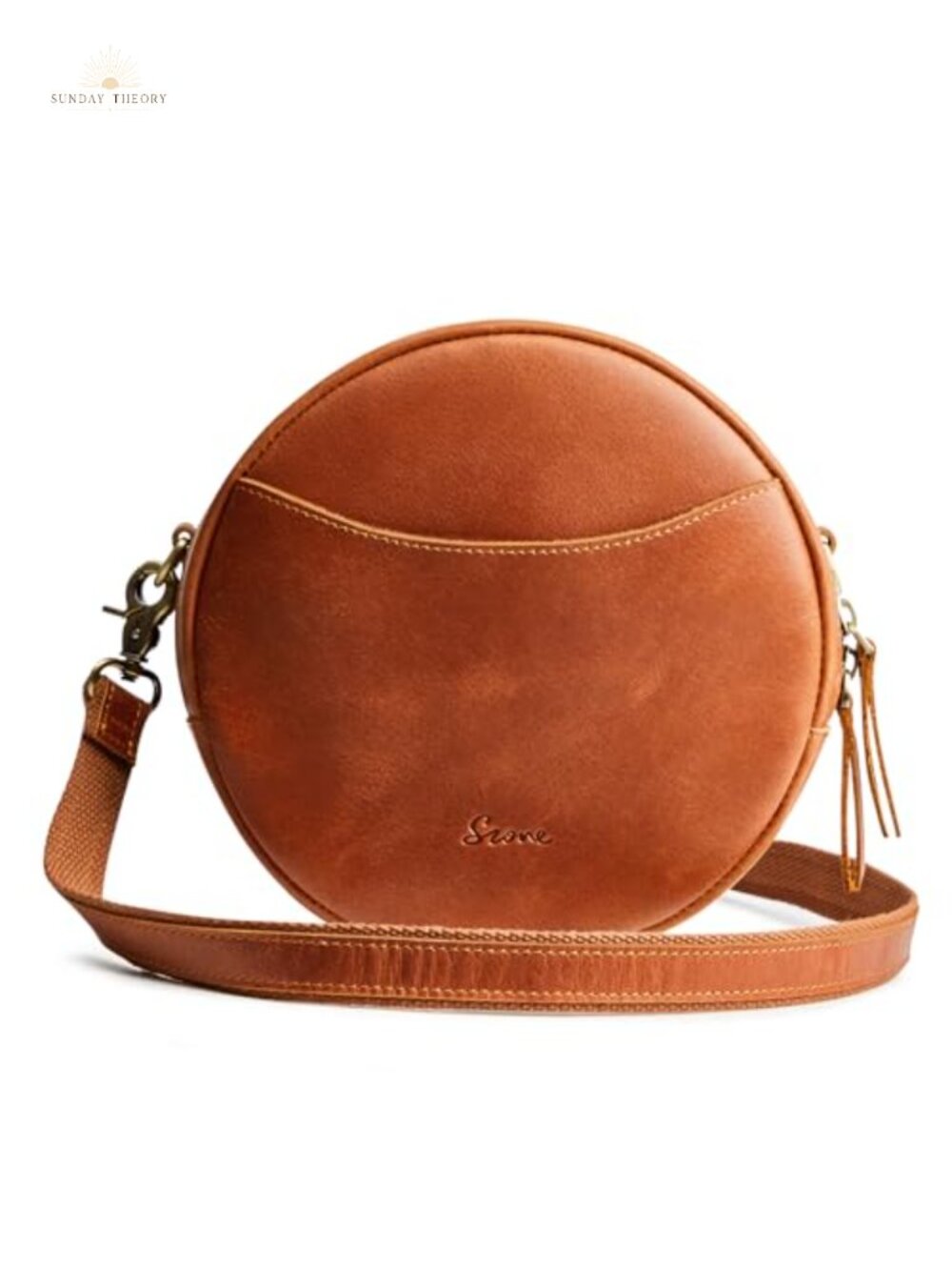 Leather Crossbody Bag Round Circle Shoulder Purse Travel Adjustable Strap